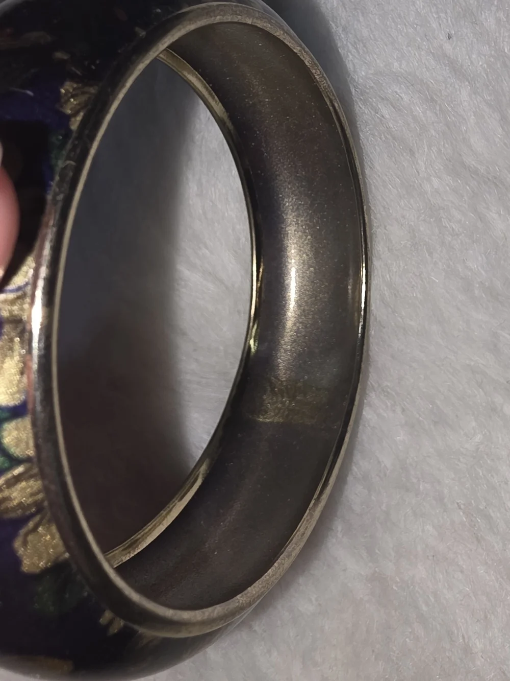 Blue and Gold Floral Cloisonné Bangle Bracelet. Vintage